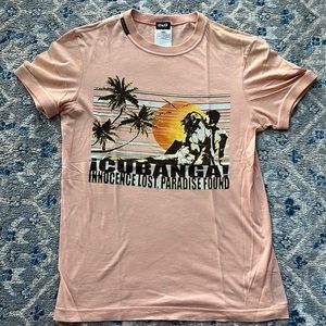 D&G T-Shirt with Vintage Summer Scene in Peach